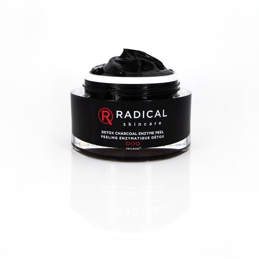 Radical Skincare Detox Charcoal Enzyme Peel 50ml open jar with black peel texture